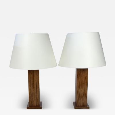 Jean Michel Frank Pair of French Mid Century Oak Table Lamps