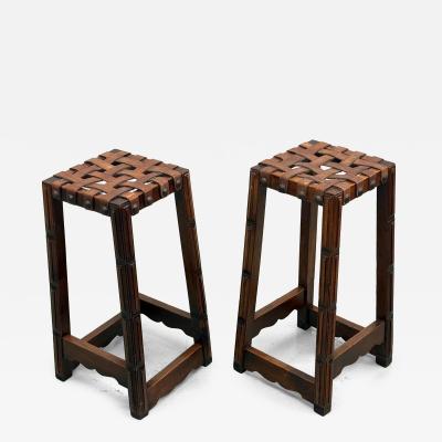 Jean Michel Frank Pair of French Modern Craftsman Leather Strap Bar Stools Jean MIchel Frank 1940