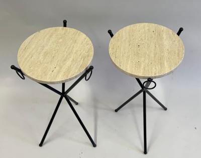 Jean Michel Frank Pair of French Modern Neoclassical Iron Stone Side Tables Jean Michel Frank