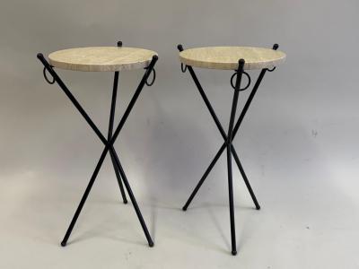 Jean Michel Frank Pair of French Modern Neoclassical Iron Stone Side Tables Jean Michel Frank