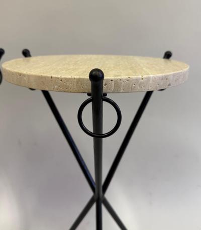 Jean Michel Frank Pair of French Modern Neoclassical Iron Stone Side Tables Jean Michel Frank