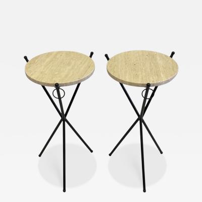 Jean Michel Frank Pair of French Modern Neoclassical Iron Stone Side Tables Jean Michel Frank
