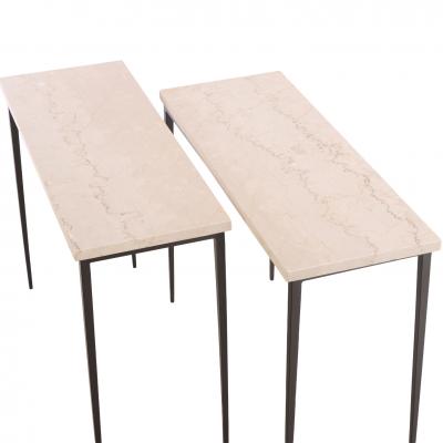Jean Michel Frank Pair of Iron and Italian Botticino Marble Console Tables 