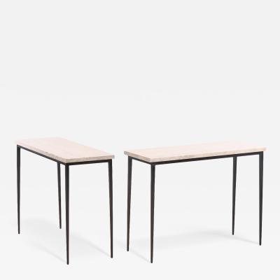 Jean Michel Frank Pair of Iron and Italian Botticino Marble Console Tables 