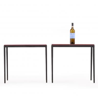 Jean Michel Frank Pair of Iron and Leather Side Tables in the Manner of Jean Michel Frank
