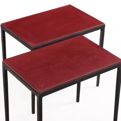 Jean Michel Frank Pair of Iron and Leather Side Tables in the Manner of Jean Michel Frank