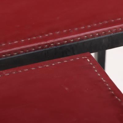 Jean Michel Frank Pair of Iron and Leather Side Tables in the Manner of Jean Michel Frank