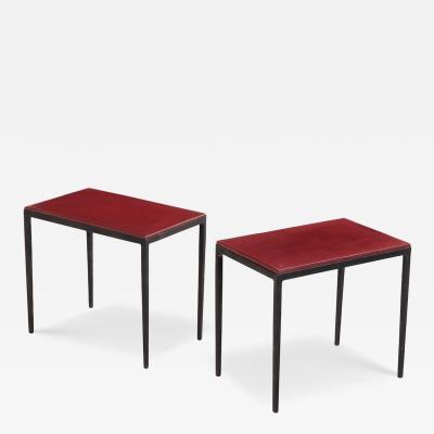 Jean Michel Frank Pair of Iron and Leather Side Tables in the Manner of Jean Michel Frank