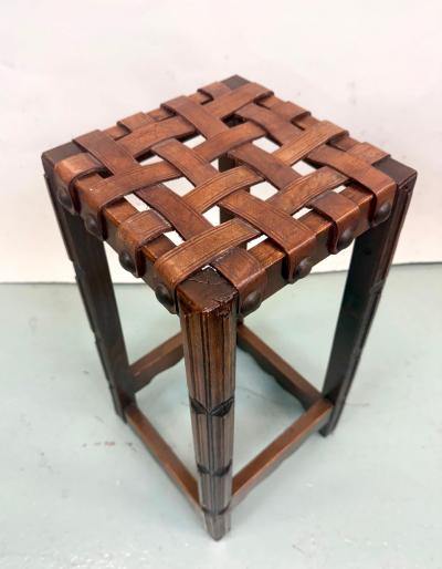 Jean Michel Frank Set 3 French Modern Craftsman Leather Strap Bar Stools Jean Michel Frank 1940