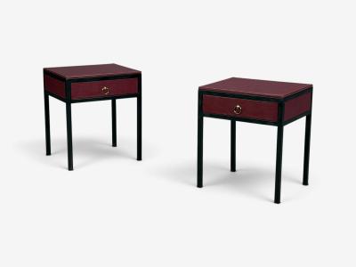 Jean Michel Frank Style Nightstands Burgundy Leather Iron