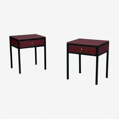 Jean Michel Frank Style Nightstands Burgundy Leather Iron