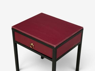 Jean Michel Frank Style Nightstands Burgundy Leather Iron