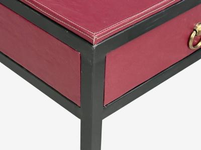 Jean Michel Frank Style Nightstands Burgundy Leather Iron