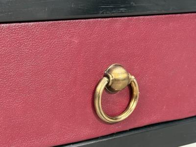 Jean Michel Frank Style Nightstands Burgundy Leather Iron