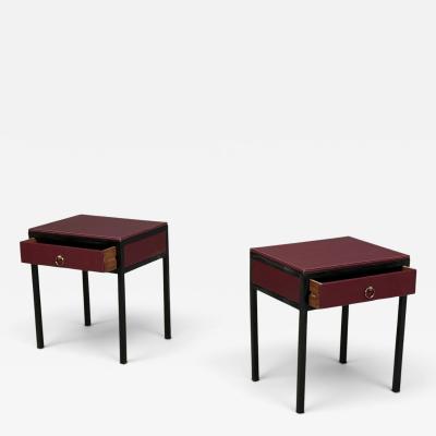 Jean Michel Frank Style Nightstands Burgundy Leather Iron