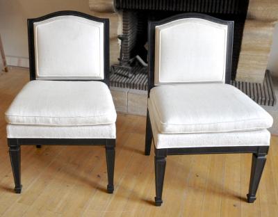 Jean Michel Frank Style of J M Frank Neoclassic Pair of Slipper Chairs Covered in Silk