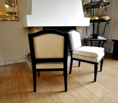 Jean Michel Frank Style of J M Frank Neoclassic Pair of Slipper Chairs Covered in Silk