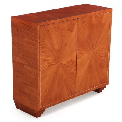 Jean Michel Frank Two Door Mahogany Parquet Cabinet in the manner of Jean Michel Frank