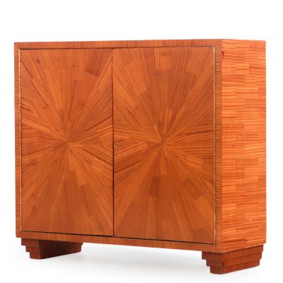 Jean Michel Frank Two Door Mahogany Parquet Cabinet in the manner of Jean Michel Frank
