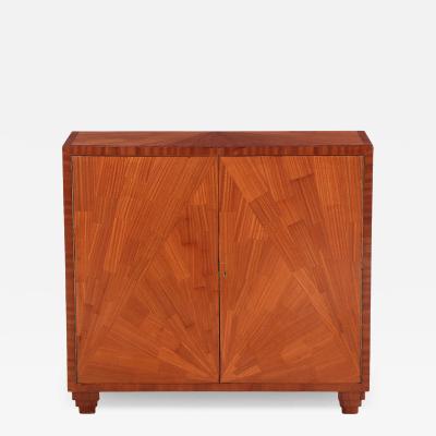 Jean Michel Frank Two Door Mahogany Parquet Cabinet in the manner of Jean Michel Frank