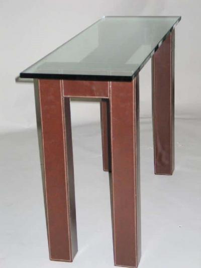 Jean Michel Frank Two French Leather Mid Century Consoles in the Style of Jean Michel Frank