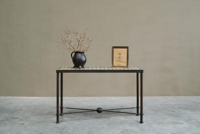 Jean Michel Frank Wonderful Art Deco Console Table in Patinated Iron and Tiles 1940s