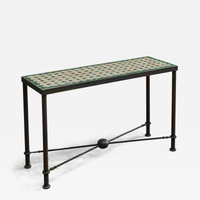Jean Michel Frank Wonderful Art Deco Console Table in Patinated Iron and Tiles 1940s