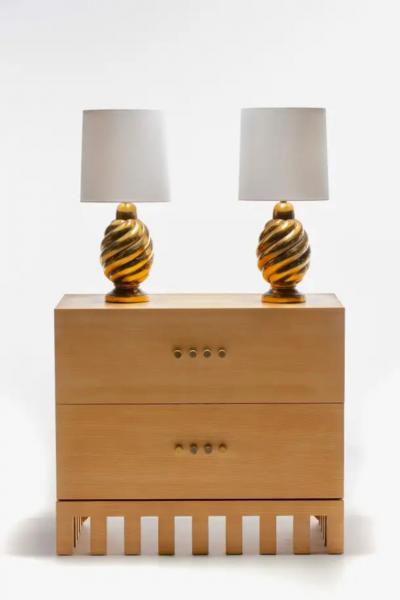 Jean Michel Wilmotte Jean Michel Wilmotte Two Drawer Palmer Chest in Cerused Oak with Brass Knobs
