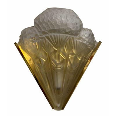 Jean Noverdy Antique Art Deco Glass Bronze Wall Light Sconce by Jean Noverdy France