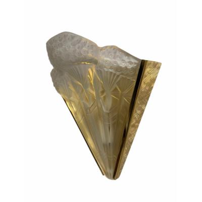 Jean Noverdy Antique Art Deco Glass Bronze Wall Light Sconce by Jean Noverdy France