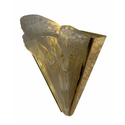 Jean Noverdy Antique Art Deco Glass Bronze Wall Light Sconce by Jean Noverdy France