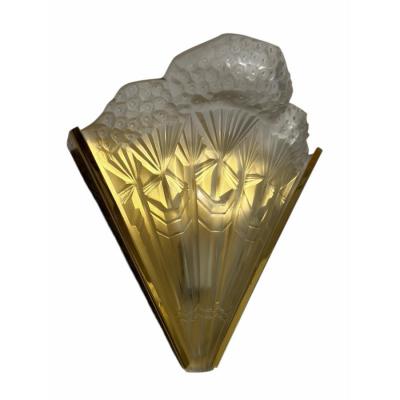 Jean Noverdy Antique Art Deco Glass Bronze Wall Light Sconce by Jean Noverdy France