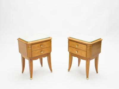 Jean Pascaud French sycamore brass Night Stands 2 drawers by Jean Pascaud 1940s