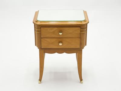 Jean Pascaud French sycamore brass Night Stands 2 drawers by Jean Pascaud 1940s
