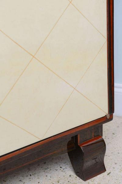 Jean Pascaud Jean Pascaud Art Deco French Ebony De Macassar and Parchment Bookcase