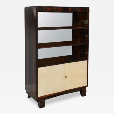 Jean Pascaud Jean Pascaud Art Deco French Ebony De Macassar and Parchment Bookcase