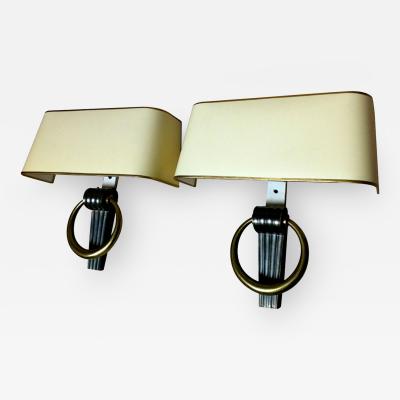 Jean Pascaud Jean Pascaud Refined Gold Bronze Neoclassic Pair of Sconces