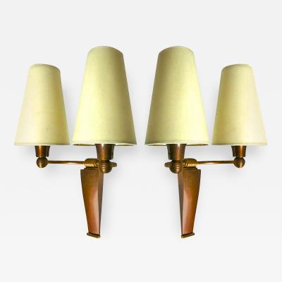 Jean Pascaud Jean Pascaud Small Charming Refined Pair of Sconces in Gold Oxidized Bronze 