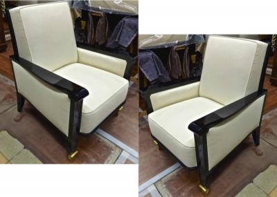 Jean Pascaud Jean Pascaud documented pair of black lacquered arm chairs with gold end leg