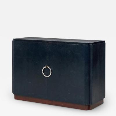 Jean Pascaud LEATHER AND SILVERED BRONZE CABINET BY JEAN PASCAUD