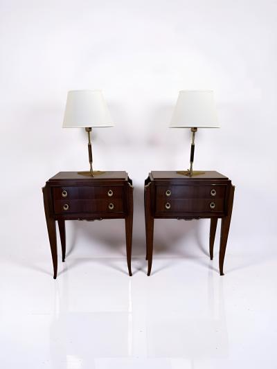 Jean Pascaud Pair of French Art Deco Mahogany Bedside Tables France 1940s