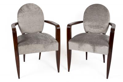 Jean Pascaud Pair of French Art Deco Oval Back Armchairs By Jean Pascaud