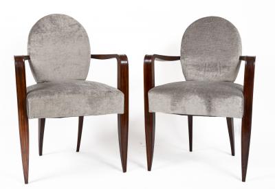 Jean Pascaud Pair of French Art Deco Oval Back Armchairs By Jean Pascaud