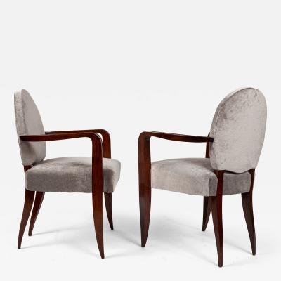 Jean Pascaud Pair of French Art Deco Oval Back Armchairs By Jean Pascaud
