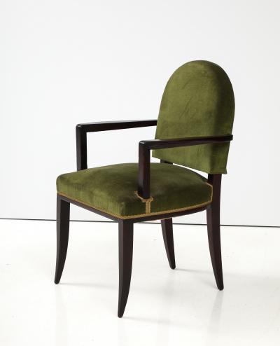 Jean Pascaud Pair of Jean Pascaud Ebonized Mahogany Velvet Round Back Chairs France 1935