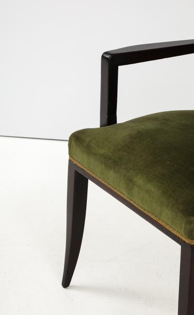 Jean Pascaud Pair of Jean Pascaud Ebonized Mahogany Velvet Round Back Chairs France 1935