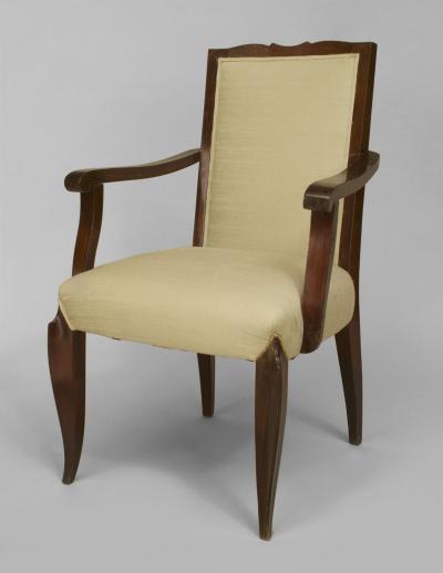 Jean Pascaud Set of 4 French Art Deco style 1950s Mahogany Stained Open Armchairs
