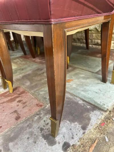 Jean Pascaud Stunning Set 10 Jean Pascaud French Mahogany Upholstered Chairs Bronze Sabots