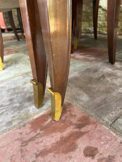 Jean Pascaud Stunning Set 10 Jean Pascaud French Mahogany Upholstered Chairs Bronze Sabots