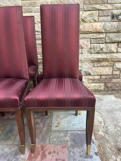 Jean Pascaud Stunning Set 10 Jean Pascaud French Mahogany Upholstered Chairs Bronze Sabots